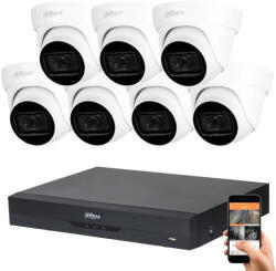 DAHUA 7 dome kamerás 8MP 4K kamera rendszer szett 30 méter éjjellátással (HAC-DOME-30M-8MP-7)