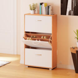 CASARIA Casariabillenőajtós cipősszekrény 3 tágas fiókkal bükk-fehér (100480)