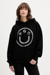 HUGO Blue pamut melegítőfelső fekete, nyomott mintás, kapucnis, 50550709 - fekete L