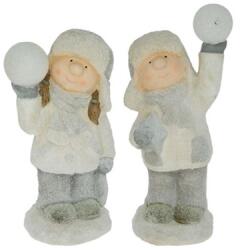  Dekoráció fiú, lány hógömbbel LED világítással poly 21x18x49cm szürke-fehér 2 féle 1db, figura nem választható (AW2021198)