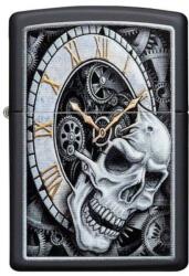 Zippo Skull Clock Benzines Öngyújtó - koponya motívummal és antik órát ábrázoló grafikával (Z-158221)