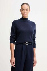 Tommy Hilfiger gyapjú pulóver könnyű, sötétkék, félgarbó nyakú, WW0WW47468 - sötétkék XS