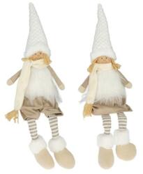  Dekoráció fiú, lány szőrmés ruhában, lógólábú, textil, 14x8x45 cm, bézs, 2 féle, 1db, figura nem választható (DH230315, DH230320)