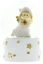  Hógömb angyallal, csillaggal poly 4, 5x4, 5x6 cm rózsaszín, arany (MS214430-2.5)