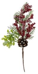  Selyemvirág ág tobozzal, bogyóval, műanyag, 30cm, zöld-piros (SL22-2029)