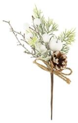  Selyemvirág bogyós ág tobozzal, deres műanyag 25 cm zöld-fehér (LX24-3102WX)