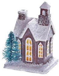  Dekoráció házikó fenyővel, barna-fekete 5x4cm poly