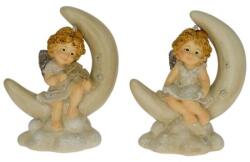  Dekoráció angyal hegedűvel, lanttal holdon ülő, poly, 9, 5x5, 4x11, 7 cm, krém, 2 féle 1db, figura nem választható (A301650-5-AC)
