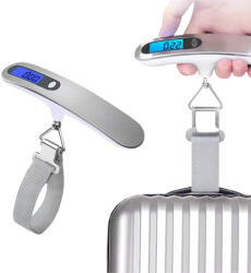  Hordozható digitális poggyász mérleg LCD Kijelzővel 50 kg-ig - Ezüst / Fehér (TME-50)