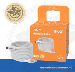 Club 3D Kábel - CAC-3032 (USB-C, Mágneses, PD3.1, 240W, 20Gbps, fehér, M/M, 2m) (CAC-3032)