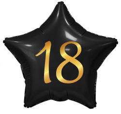 Godan Happy Birthday Black, Fekete csillag 18 fólia lufi 44 cm (MLG155655)