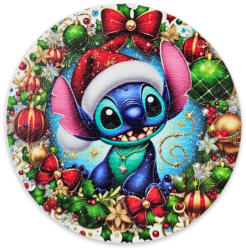  Nyomtatott fa tábla koszorú közép - Karácsonyi Stitch 11, 8cm - papelito