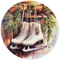 Nyomtatott fa tábla koszorú közép - Korcsolya cipők 11, 8cm - papelito