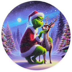  Nyomtatott fa tábla koszorú közép - Grinch őzikével 11, 8cm - papelito