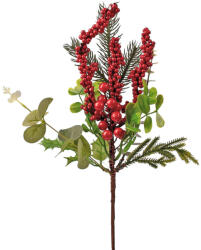 Valex Decor Téli dekorág piros bogyókkal, fenyőágakkal és eukaliptusz levelekkel, 35 cm magas (PE058-01)