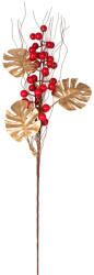 Valex Decor Piros bogyós ág arany monstera levelekkel, 60 cm magas (PE053-01)