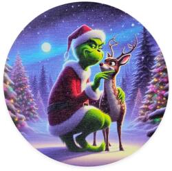  Nyomtatott fa tábla koszorú közép - Grinch őzikével 11, 8cm - kosarbolt