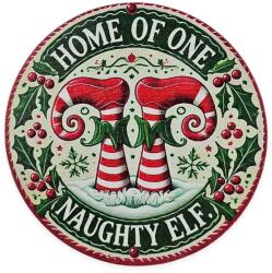  Nyomtatott fa tábla koszorú közép - Elf lábak 11, 8cm