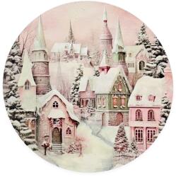  Nyomtatott fa tábla koszorú közép - Pasztell házak 11, 8cm - kosarbolt