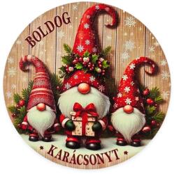  Nyomtatott fa tábla koszorú közép - Piros manók 11, 8cm - kosarbolt