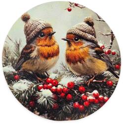 Nyomtatott fa tábla koszorú közép - Sapkás madarak 11, 8cm