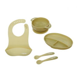 U-GROW Set diversificare 5 piese silicon : baveta, bol, farfurie, lingurita si furculita, olive, U-Grow (UG-SET2OV) - emida Set pentru masa bebelusi