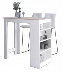 AKORD CLP Bárasztal Sonoma Tölgy Fehér 115 cm Tárolópolcokkal