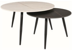 Signal Kora Kerek Kerámia Dohányzóasztal Szett Fekete-Fehér Márvány Hatású