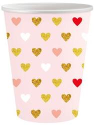 Godan XOXO: Rózsaszín papírpohár szívekkel, 250 ml - 6 db