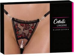 Cottelli Collection - luxus, rózsás gyöngyös tanga (fekete)