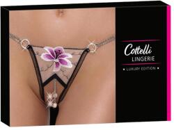 Cottelli Collection - luxus, hímzett liliom tanga (fekete-fehér)