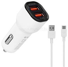 S-Link Autós töltő - EC30T (2db USB, 5V/2.4A/3, 4A, 17W, Type-C, 100cm adat+töltőkábel, fehér) (S-LINK_35681) (S-LINK_35681)