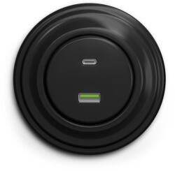 Kliklap - Priză retro cu USB-A și USB-C, cu ramă, neagră (KA0016K)