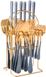 TRENDY S TRENDY'S rozsdamentes acél evőeszköz készlet, 24 részes, tartóval, szürke-arany (TCM-32GR)