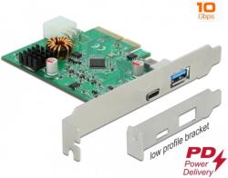 Delock PCI Express x4 kártya 1 db külső C típusú USB aljzathoz PD funkcióval + 1 db külső A típusú USB aljzat anya SuperSpeed USB 10 Gb/s (USB 3.2 Gen 2) (89001)