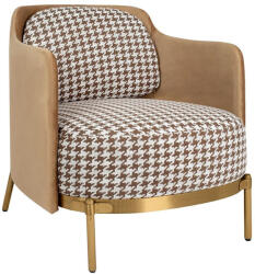 King Home VENICE karosszék pepita szövet fehér és barna - arany alapon (KHM-KH1501100158)
