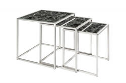 Invicta Elements Márvány Hatású Üveg Dohányzóasztal Szett Fekete Króm