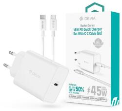 DEVIA Rocket Series 45W PD+QC hálózati gyorstöltő adapter + Type-C/Type-C kábel - fehér - coolmobile