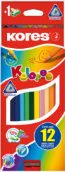 Kores Creioane colorate triunghiulare KORES KO93312, 12 culori + ascutitoare (KO93312)