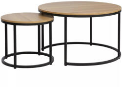 Signal Dion Kerek Tölgy Dohányzóasztal Szett Fekete Fém Vázzal