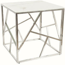 Signal Escada B II Márvány Hatású Edzett Üveg Dohányzóasztal Fehér Króm Geometrikus