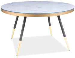 Signal Vega Luxus Kerek Márvány Dohányzóasztal Üveg Fehér-Arany