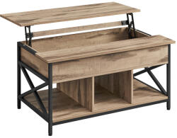 VASAGLE Állítható Magasságú Dohányzóasztal Tölgy/Fekete Ipari Stílusú Tárolóval