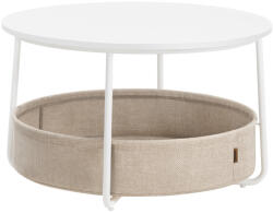 VASAGLE Modern Kerek Dohányzóasztal Tárolókosárral Matt Fehér-Homok