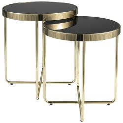 Signal Saga Luxus Kerek Edzett Üveg Dohányzóasztal Szett Fekete-Arany