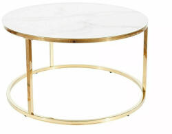 Signal Sabine Luxus Kerek Márvány Dohányzóasztal Edzett Üveg Fehér Arany