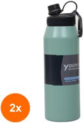 Zilan Set 2 x Termos Youth Sports, cu Interior din Inox, Capacitate 1 l, Verde (LIZ-2xZLN-ZTS8446)