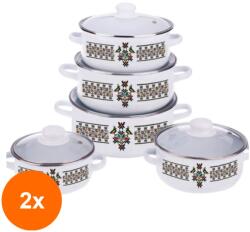 OTI Set 2 x 5 Oale Emailate cu Capace din Sticla, 16 cm/18 cm/20 cm/22 cm/24 cm (LIZ-2xZLN-OTI0017)