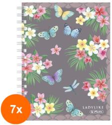 Pelikan Set 7 x Caiet A5 100 File, cu Spira, Matematica, Motiv Ladylike Fluturi (REH-7xHRZ-50044207)
