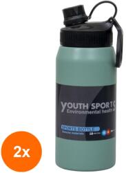 Zilan Set 2 x Termos Youth Sports, cu Interior din Inox, Capacitate 600 ml, Verde (LIZ-2xZLN-ZTS8445)